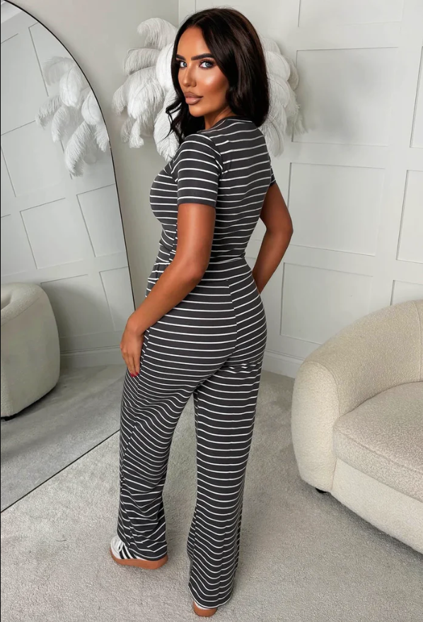 Aria Black Stripe Loungewear Set