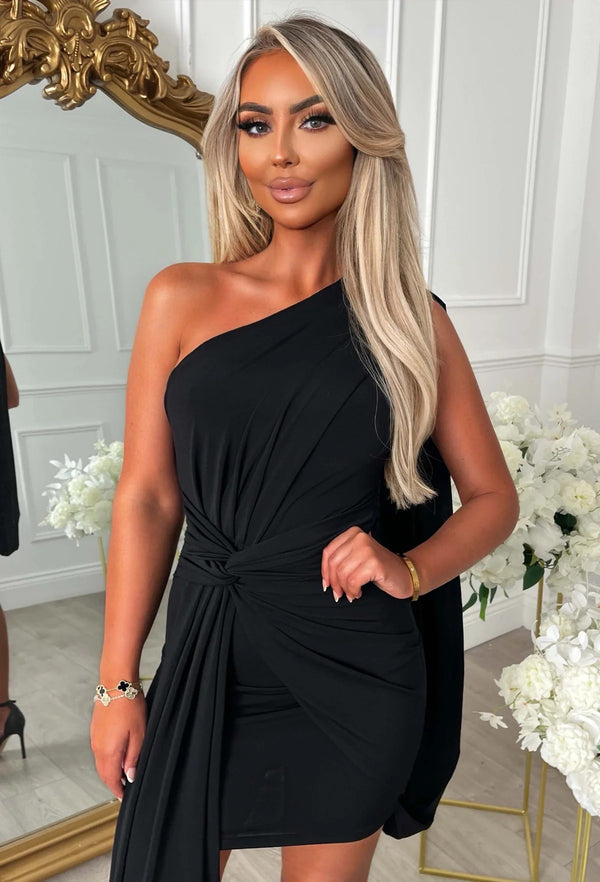 Artemis Black Drape Front Mini Dress