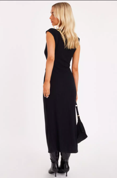 Black Cap Sleeve Midaxi Dress