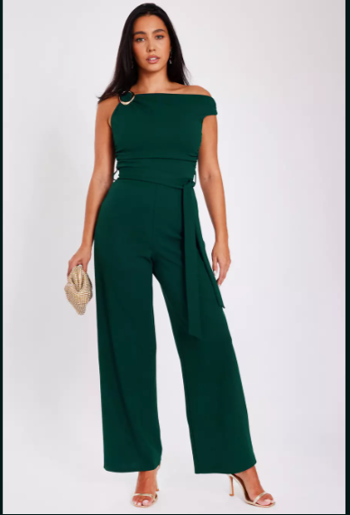 Bottle Green Drop Sleeve Jumpsuit