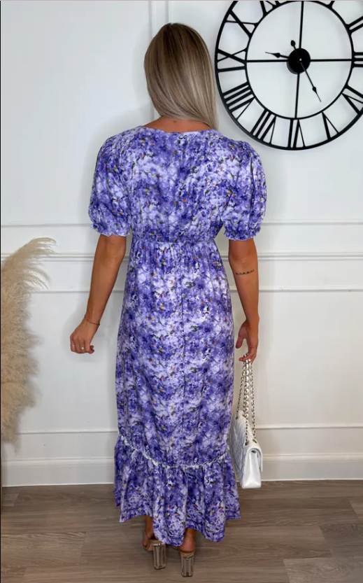Camila Purple Blossom Floral Keyhole Maxi