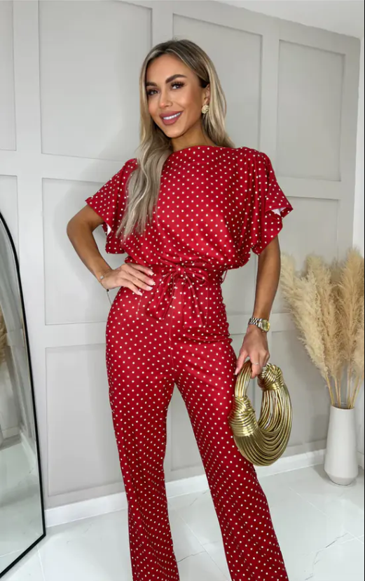 Jeckie Red Polka Dot Wide Leg Jumpsuit