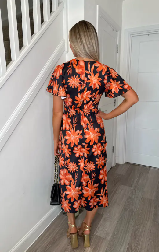 Kinsley Black Maigold Floral Slit Dress