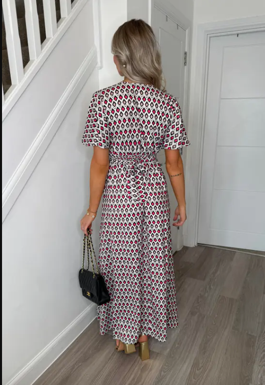 Makayla Red & Neutral Maxi