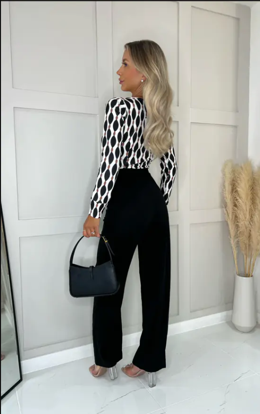 Ogee Wrap Contrast Long Sleeve Jumpsuit