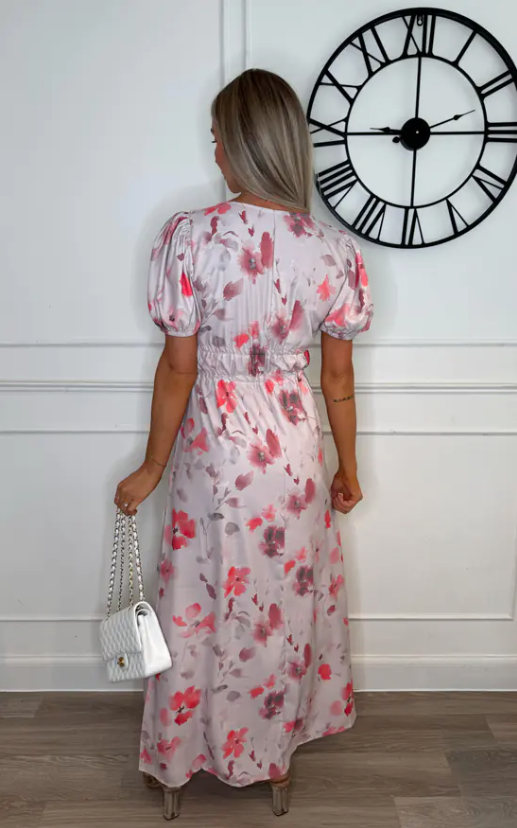 Vienna Pink Floral V-Neck Maxi Dress