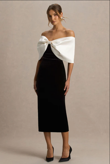 dot-Neck Midi Dress With Oversized Bow | 3