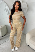 Aria Beige Stripe Loungewear Set