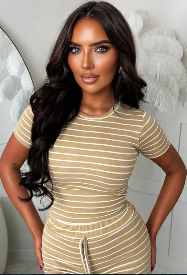 Aria Beige Stripe Loungewear Set