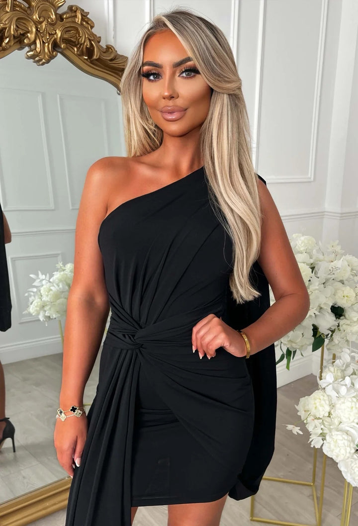 Artemis Black Drape Front Mini Dress
