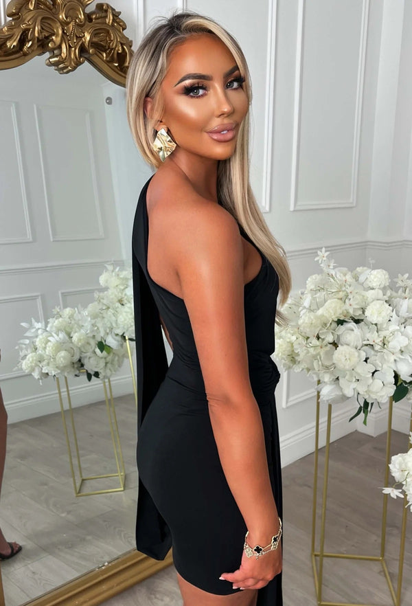 Artemis Black Drape Front Mini Dress