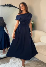 Betty Asymmetric Neckline Skater Midi Navy | 1