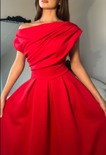 Betty Asymmetric Neckline Skater Midi Red | 1