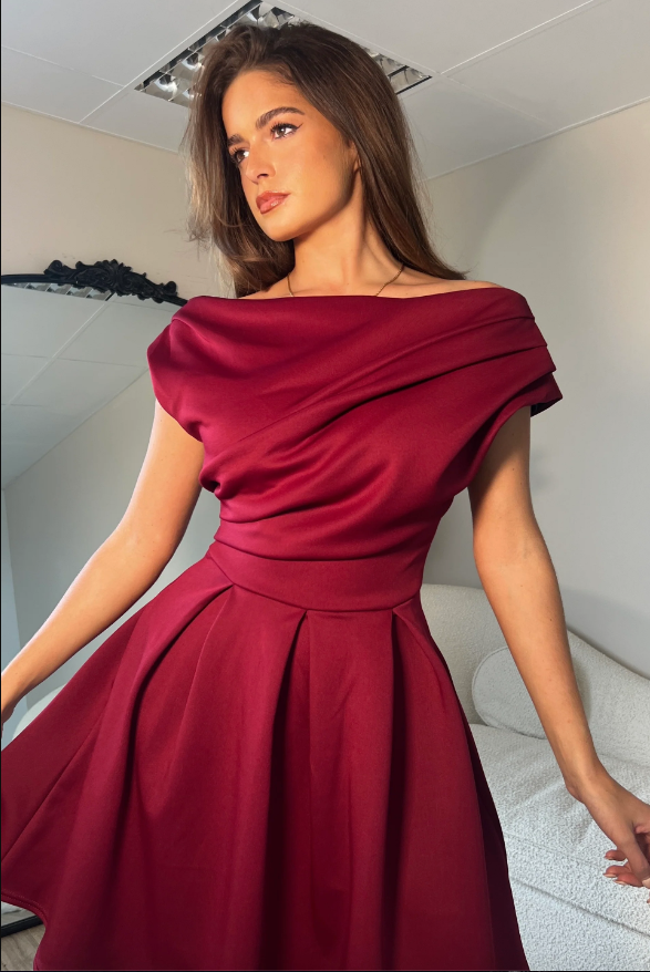 Betty Asymmetric Neckline Skater Mini Dress