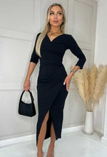 Black Addison Long Sleeve Wrap Dress|1
