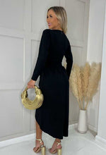 Black Addison Long Sleeve Wrap Dress|2