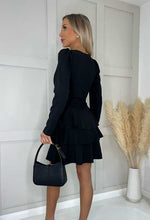 Black Angelina Ruffle Long Sleeve Mini Dress |2