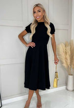 Black Callie Short Puff Sleeve Skater Dress