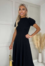 Black Callie Short Puff Sleeve Skater Dress|1