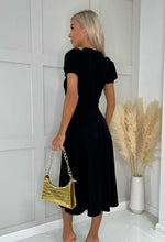 Black Callie Short Puff Sleeve Skater Dress|2