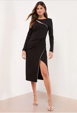 Black Embellished Crystal Splice Trim Bodycon Midi Dress