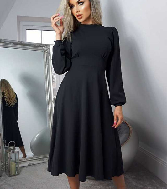 Black Julietta Long Sleeve Skater Dress