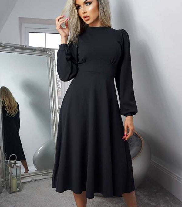 Black Julietta Long Sleeve Skater Dress