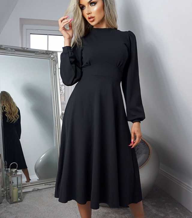 Black Julietta Long Sleeve Skater Dress