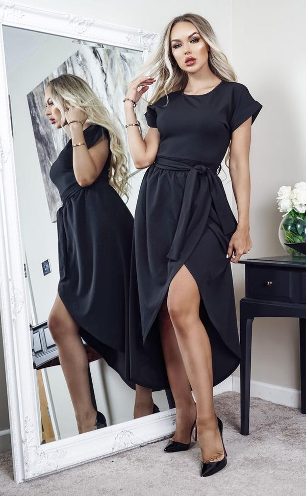 Black Madison Belted Wrap Dress