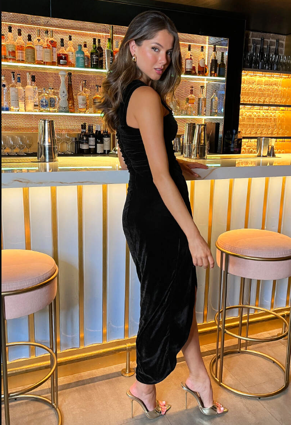 Black Velvet Knot Detail Wrap Skirt Midi Dress | 5