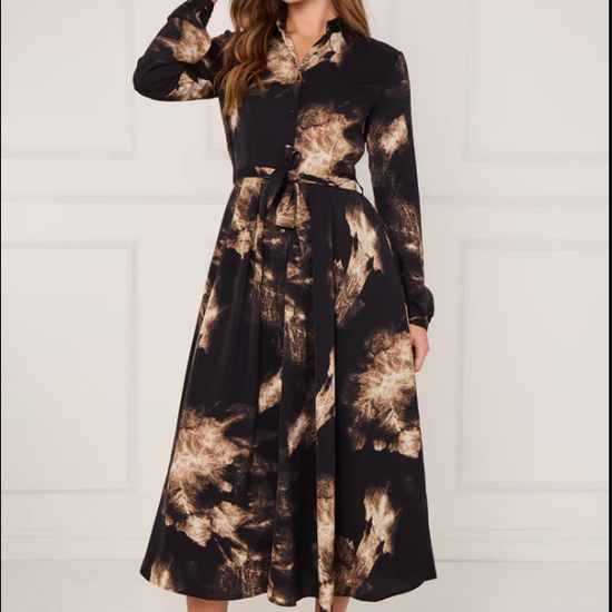 Black and Gold Tie Dye Print Maxi Shirt Dress | 3