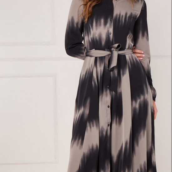 Black and Grey Tie Dye Wave Print Maxi Shirt Dress | 4