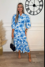 Blue Shadow Sarah Floral Collarless Maxi Dress