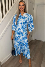 Blue Shadow Sarah Floral Collarless Maxi Dress | 1