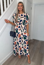 Brooklyn Beige Symbolic Ruched Sleeve Maxi Dress