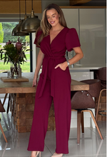 Drew Wrap Neck Puff Sleeve Jumpsuit Berry