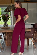 Drew Wrap Neck Puff Sleeve Jumpsuit Berry | 1