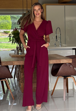 Drew Wrap Neck Puff Sleeve Jumpsuit Berry | 2