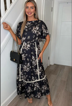 Eden Black Floral Lace Trim Batwing Maxi