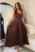 Erica Square Neck Pleated Midi Dress Brown | 2