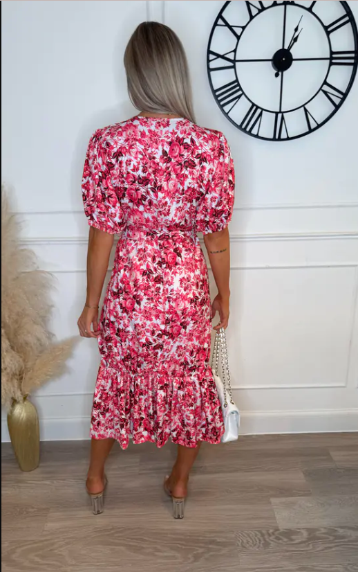 Genesis Red Floral Wrap Belted Dress