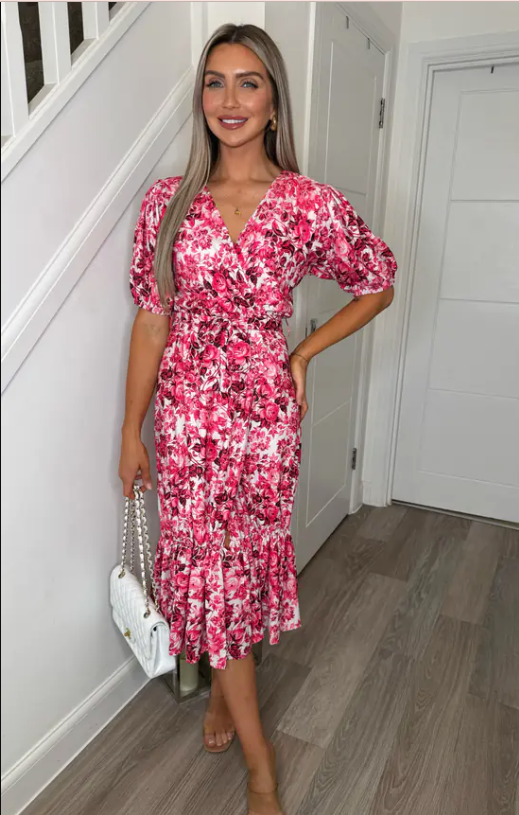 Genesis Red Floral Wrap Belted Dress