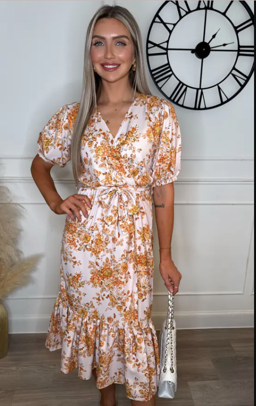 Genesis Yellow Floral Wrap Belted Dress