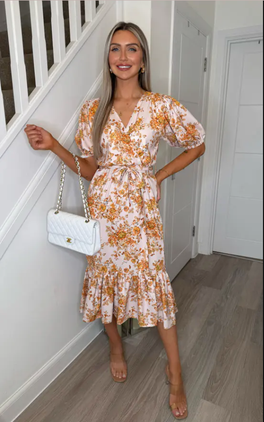 Genesis Yellow Floral Wrap Belted Dress