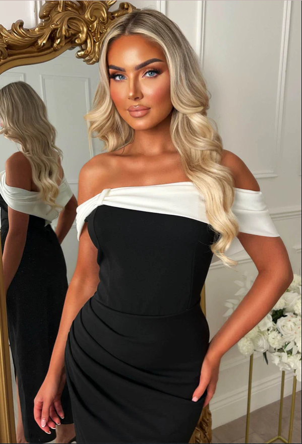 Georgia Black Off The Shoulder Contrast Bow Midaxi Dress