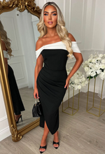 Georgia Black Off The Shoulder Contrast Bow Midaxi Dress | 2