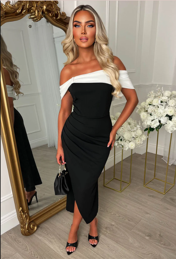 Georgia Black Off The Shoulder Contrast Bow Midaxi Dress