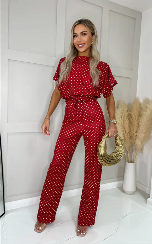 Jeckie Red Polka Dot Wide Leg Jumpsuit