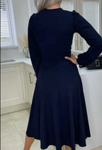 Julietta Navy Puff Sleeve Skater Dress | 1