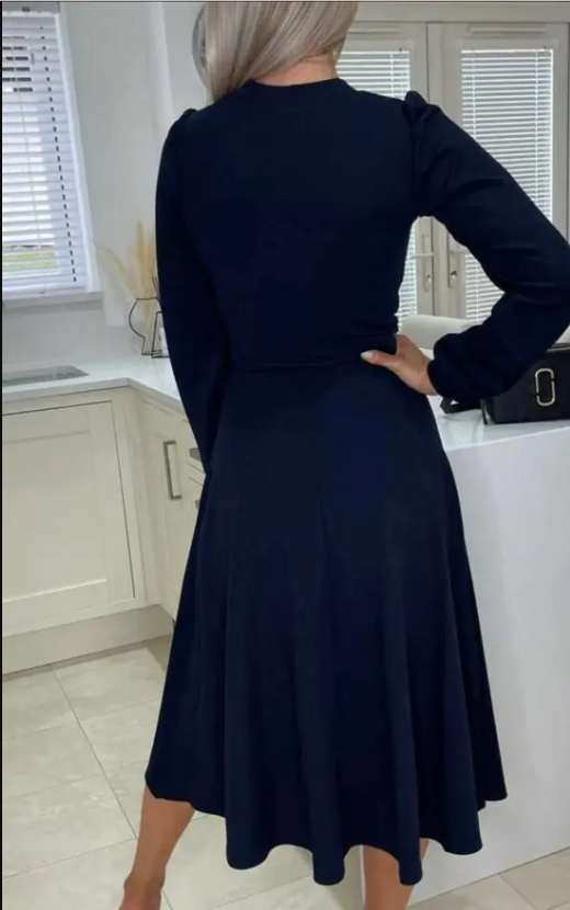 Julietta Navy Puff Sleeve Skater Dress